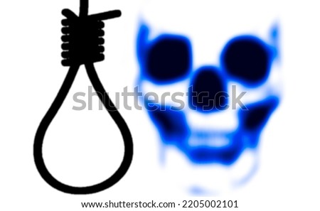 The noose of a rope in front of a blurred skull as a symbol of the death penalty