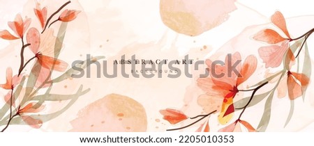 Floral in watercolor vector background. Luxury wallpaper design with magnolia, line art, tree branch, leaves, foliage. Elegant gold blossom flowers illustration suitable for fabric, prints, cover.