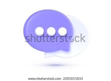 Purple live chat 3d on white background. Dialog, chat speech bubble. Live chat 3d, great design for any purposes. Vector graphic illustration Royalty-Free Stock Photo #2205015833