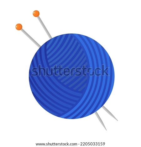 Blue yarn with knitting needles vector illustration logo icon clipart