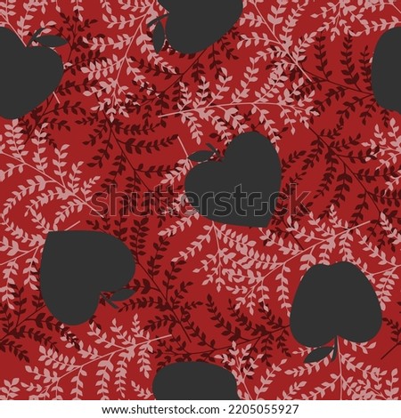 red and pink seamless vector leaves pattern on red background