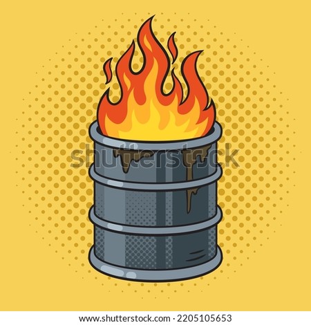 fire in barrel pinup pop art retro vector illustration. Comic book style imitation.