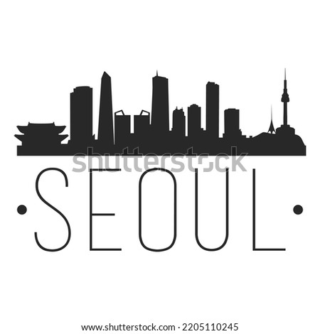 Seoul, South Korea City Skyline. Silhouette Illustration Clip Art. Travel Design Vector Landmark Famous Monuments.