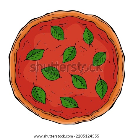 Line art colorful pizza marinara isolated on white background