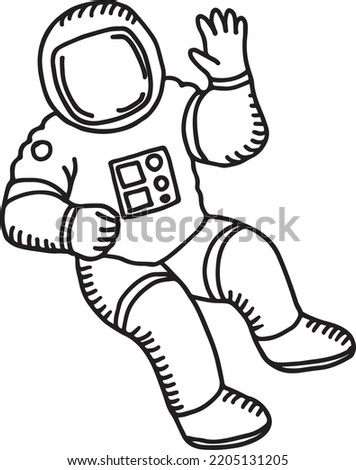 Flying astronaut doodle. Hand drawn spaceman suit