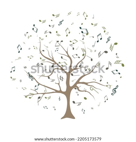 vector tree with musical notes. vector illustration of tree with musical notes for audio media concepts and designs Musical Tree. Vector