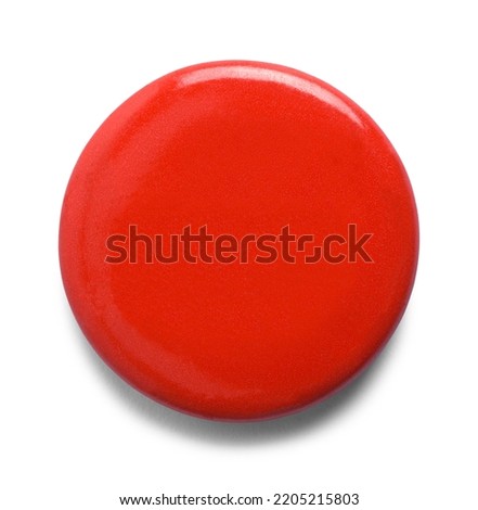 Round Red Pin Button Cut Out on White. Royalty-Free Stock Photo #2205215803