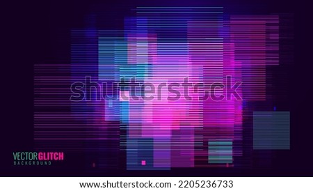 Abstract Glitch Horizontal Lines Background. Unique Design Abstract Digital Noise Glitch Error Video Damage Texture. Aesthetics of Vaporwave or Cyberpunk Style. Vector Illustration. Royalty-Free Stock Photo #2205236733