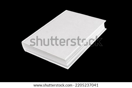 Book mockup with white empty cover isolated on black background. Angle view. Reading, study, education concept. Encyclopedia, Bible, code, novel. High quality photo Royalty-Free Stock Photo #2205237041