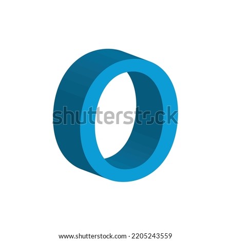 3D alphabet O in sky blue colour. Big letter O. Isolated on white background. clip art illustration vector