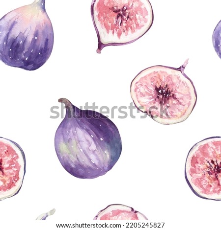 Watercolor Seamless Pattern Background with Figs on White Background. Digital Paper.