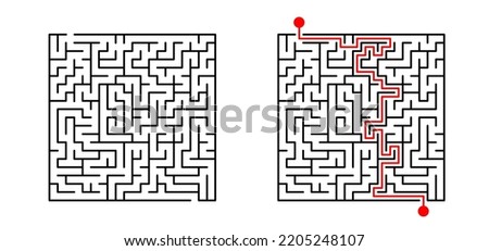 Labyrinth line pattern, Black square maze. vector labyrinth of low or medium complexity. Black and white geometric pattern. labyrinth design icon. Maze tangled lines. Thinking game, route Royalty-Free Stock Photo #2205248107