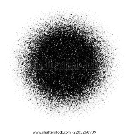 Circle grain texture. Radial faded noise gradient. Round grunge shape. Speckles and particles textured background. Dotted print wallpaper. Vector