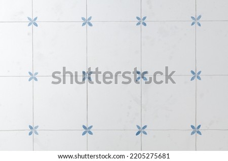 White slab blue ornament wall background. Abstract geometric seamless pattern