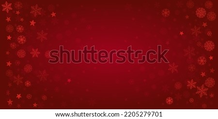 Christmas snow red background. Winter snowflakes subtle frame, greeting card, party event decoration. New Year Holidays gift coupon backdrop. Noel Vector illustration