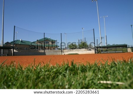 Low angle from outfield of baseball field Royalty-Free Stock Photo #2205283661