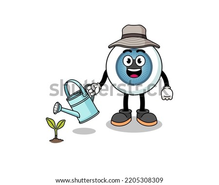 Illustration of eyeball cartoon watering the plant , character design