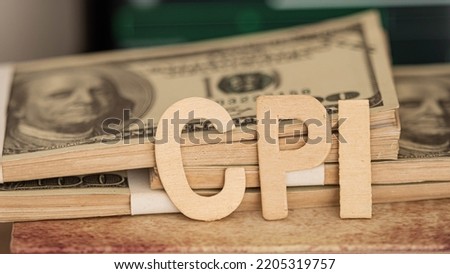 Text CPI message is placed on the dollar.Consumer Price Index (CPI) numbers on the dollar concept. Royalty-Free Stock Photo #2205319757