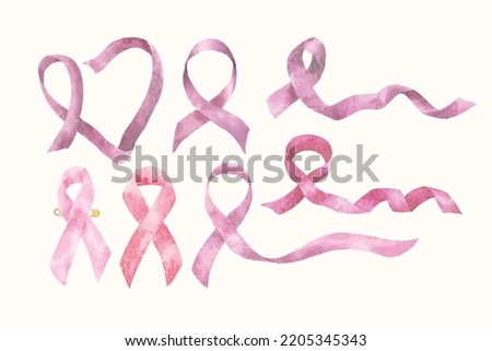 Set of Watercolor Pink Ribbon Illustration