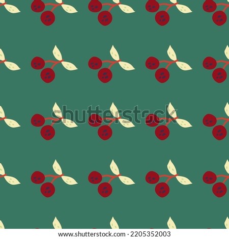 Hand drawn cherry berries and leaves seamless pattern. Hand drawn cherries wallpaper. Fruits backdrop. Design for fabric, textile print, wrapping paper, kitchen textiles, cover. Vector illustration