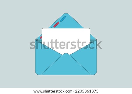 Realistic blue and yellow envelopes for letters C5 or C6, front view on a white background