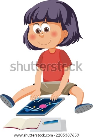 A girl using tablet illustration