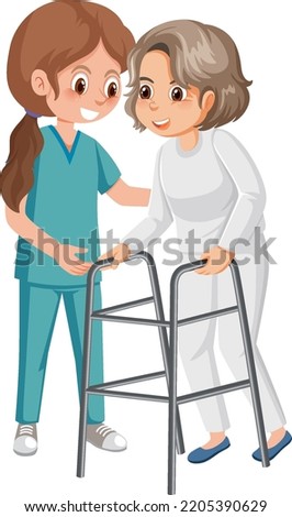 Nurse with patient cartoon character illustration