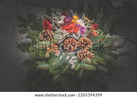 colorful decoration in the cemetery during All Saints Day Royalty-Free Stock Photo #2205394399