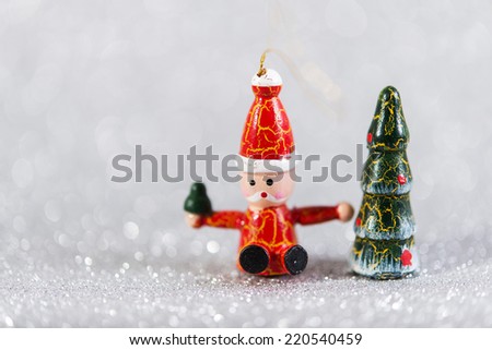 wooden vintage toys. christmas decoration on white bright holiday background
