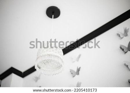 Beautiful hanged white decorative light bulbs in the coffee shop. Set  modern lamp on blur background. Quality picture. Concept idea.