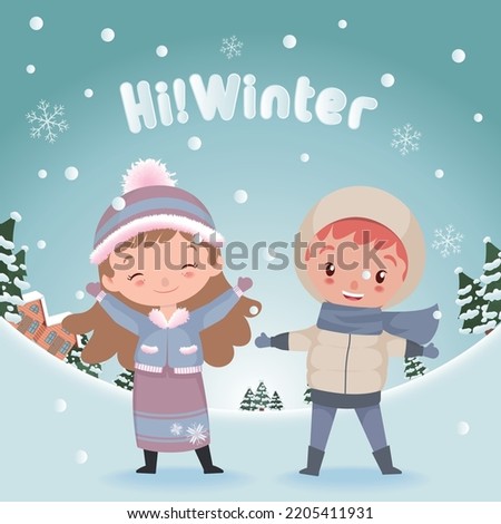 Adorable child greets winter happily
