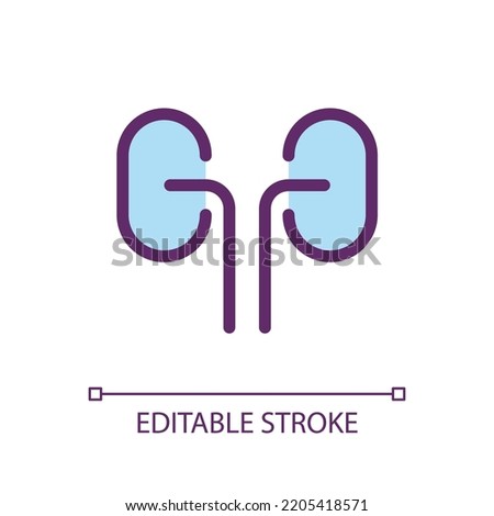 Kidneys pixel perfect RGB color ui icon. Organ transplantation. Urinary system. Simple filled line element. GUI, UX design for mobile app. Vector isolated pictogram. Editable stroke. Arial font used