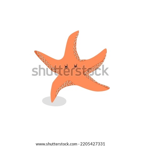 Cute starfish. Sea animal. Cheerful cute starfish. Funny cartoon character.