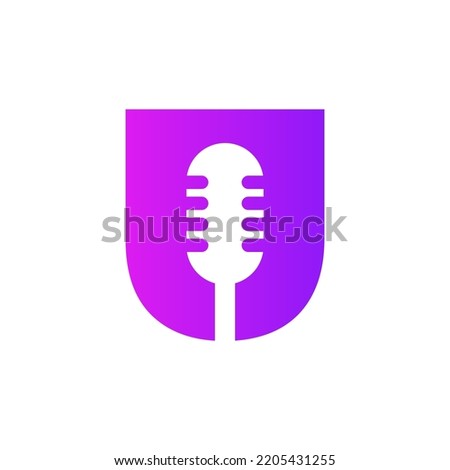 Initial Letter U Music Logo. Dj Symbol Podcast Logo Combined With Microphone Icon Vector Template