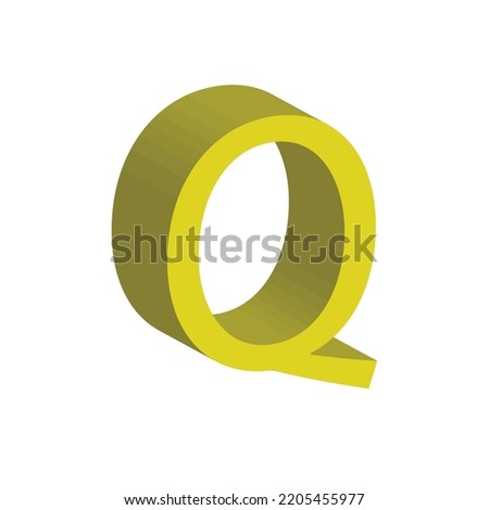 3D alphabet Q in yellow colour. Big letter Q. Isolated on white background. clip art illustration