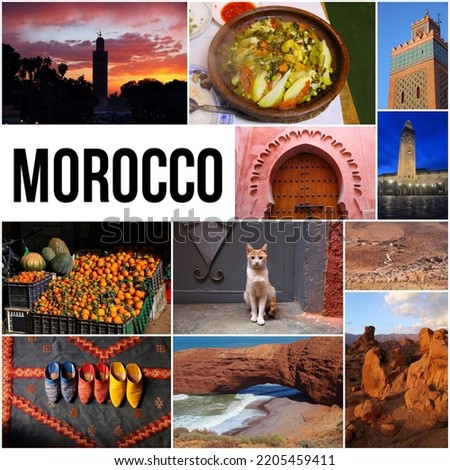 Morocco photo collage. Travel place landmark postcard.