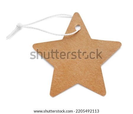 Star shaped tag with space for text isolated on white, top view