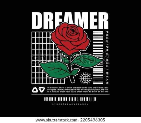 Red Rose, Retro t shirt design vector graphic, typographic poster or t shirts streetwear and Urban style