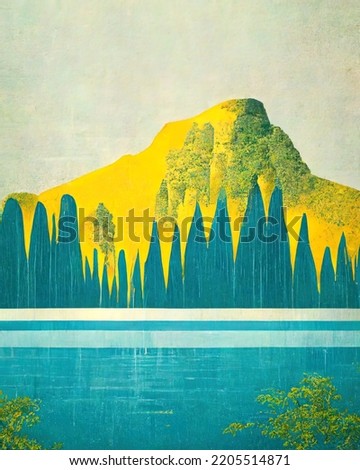 Waterfall Landscape Pop Art Poster Illustration