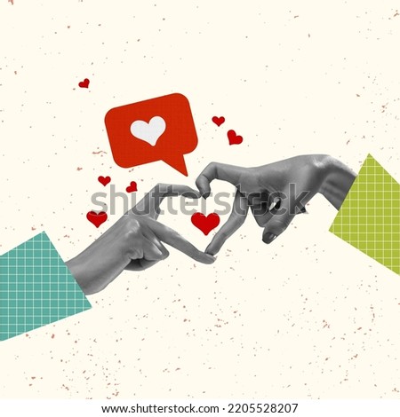 Love. Hands aesthetic on light background, artwork. Concept of human relation, community, togetherness, symbolism, surrealism. Likes as approval symbol