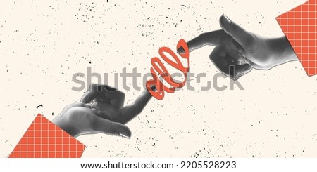 Energy, power. Human hands aesthetic on light background, artwork. Concept of human relation, community, symbolism, surrealism. Contemporary art collage, modern design