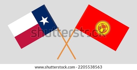 Crossed flags of the State of Texas and Kyrgyzstan. Official colors. Correct proportion. Vector illustration
