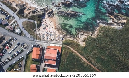 Aerial view with drone to the sea in Valdoviño, Ferrol, Galicia, Spain.