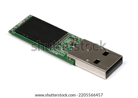 Disassembled flash drive on a white background. High resolution photo. Full depth of field.