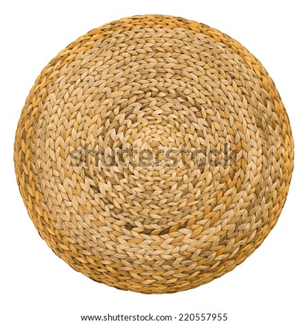 Close Up Wicker Handmade seat furniture surface top view texture Isolated on white background