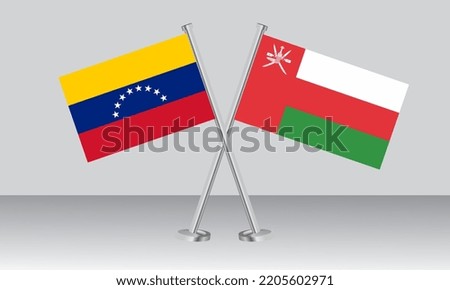 Crossed flags of Venezuela and Oman. Official colors. Correct proportion. Banner design