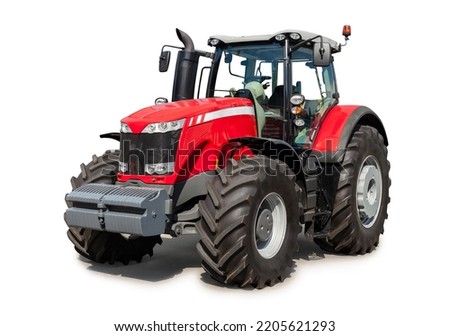 New red tractor isolated over white, with clipping path Royalty-Free Stock Photo #2205621293