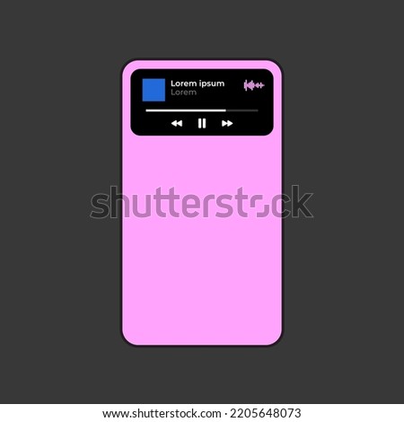 Smartphone music player. Music app concept. Vector flat illustration. Iphone 14. Spotify. Apple Music. Notif. Notification. Phone. Alert. UI. UX. Interface. Playlist . Message. Mockup. Template.