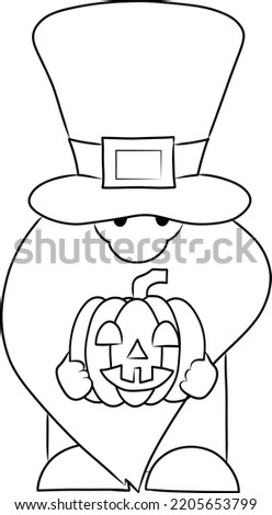 Coloring Book Drawing Vector Illustration Gnome with Jack o Lantern