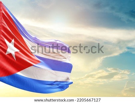 Cuba national flag waving in beautiful sky.